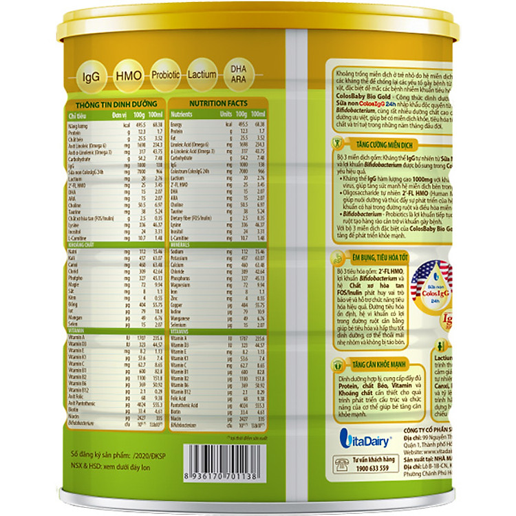 Nơi mua Sữa Bột Vitadairy COLOSBABY BIO GOLD 800g Chất lượng Tiết kiệm - Hình ảnh 2