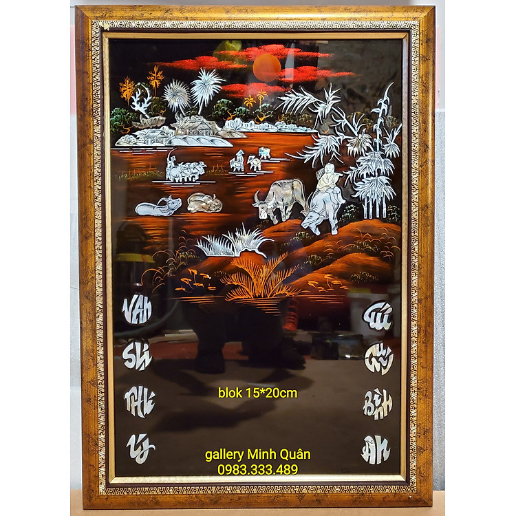 Tranh đốc lịch sơn mài khảm ốc -Đồng Quê