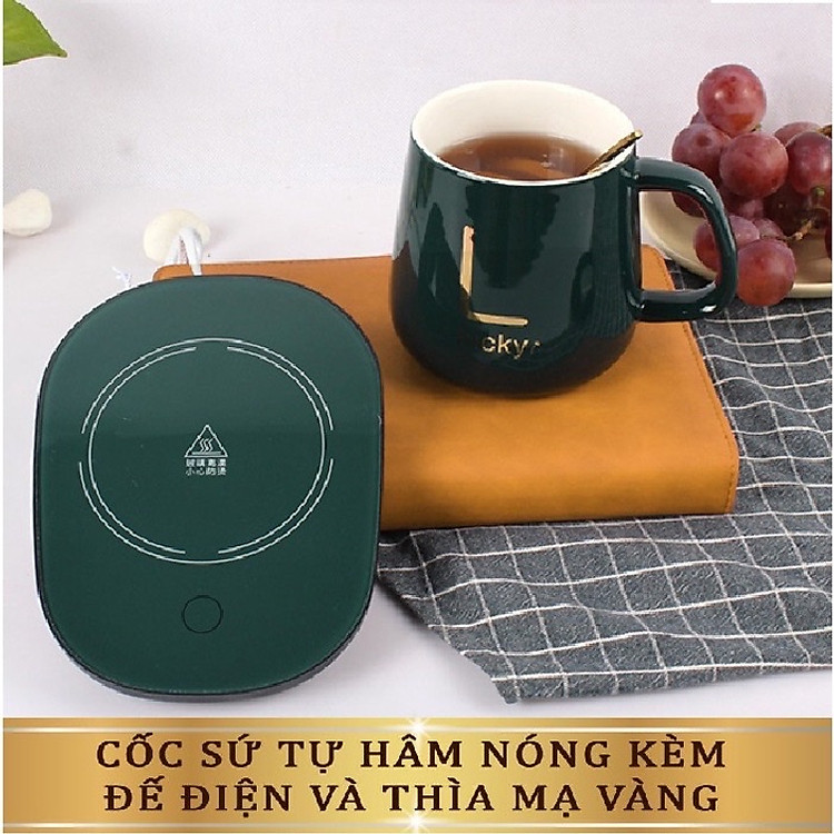 Cốc , Ly Uống Cà Phê Trà Sữa Cao Cấp Kèm Đế Hâm Nóng Và Thìa Kim Loại Có Hộp Đựng Tinh Tế