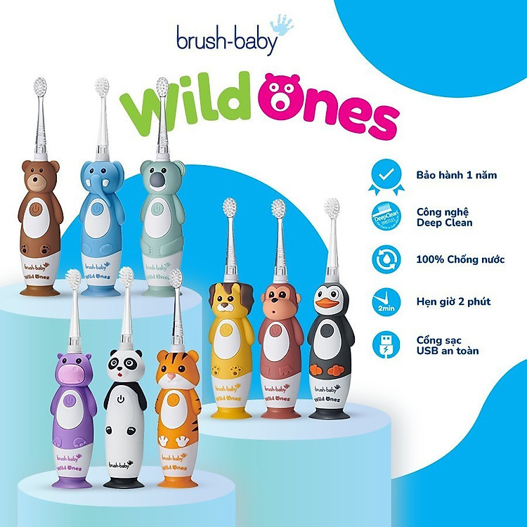 Bàn chải điện Brush-Baby WildOnes cho bé Chính hãng Ưu đãi - Hình ảnh 2