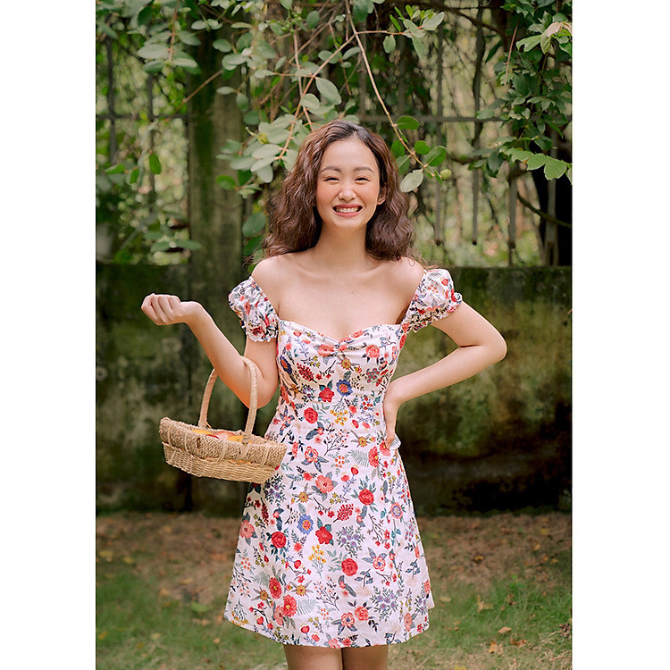 Đầm trắng hoa tay phồng - Pressimi Dress