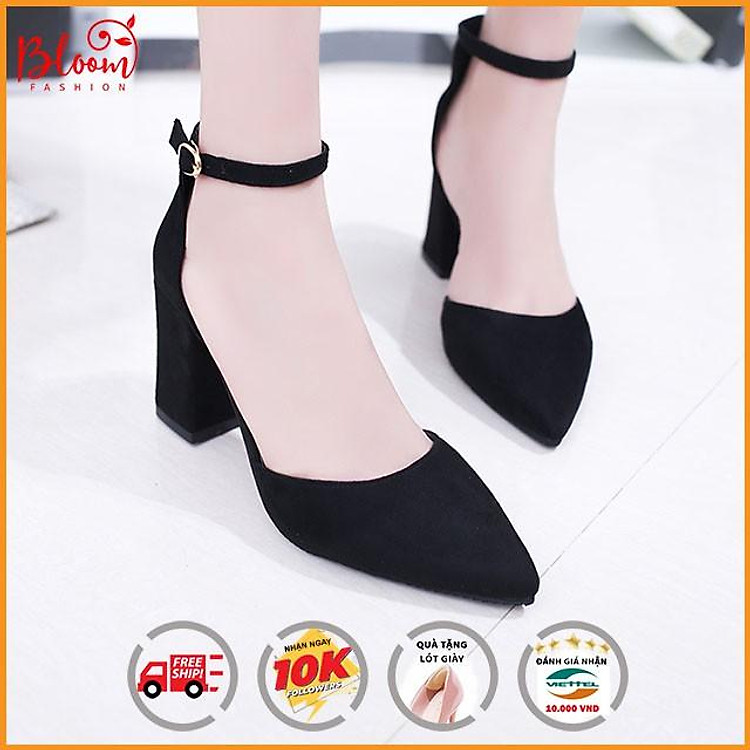 Giày cao gót nữ 7p YUKIBLOOM đế vuông da lộn bít đầu BG01