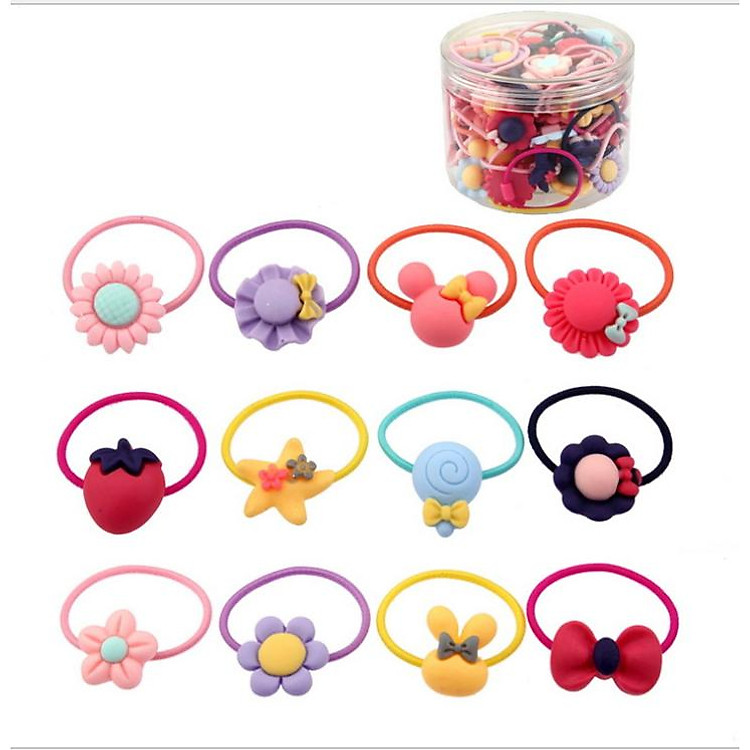 Hộp 40 dây buộc tóc tóc bé gái hộp nhựa trong (giao màu ngẫu nhiên)