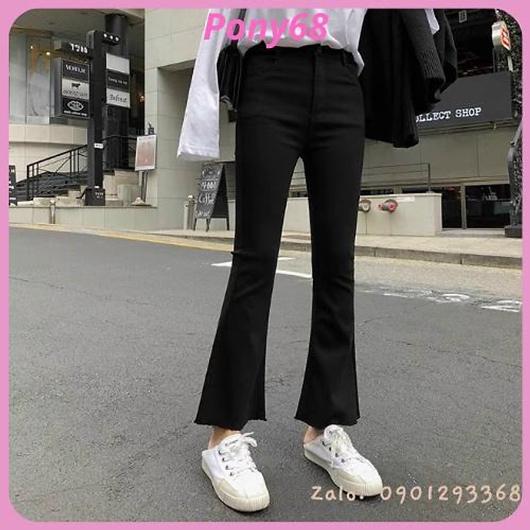 Quần jean ống loe Big size, bò giấy nữ tôn dáng co dãn thoải mái chất dày PONY68