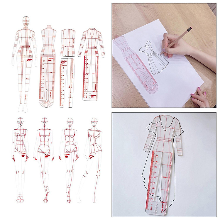 16x Fashion Drawing Ruler Set Figure Drawing Template for Fashion Design Sketch