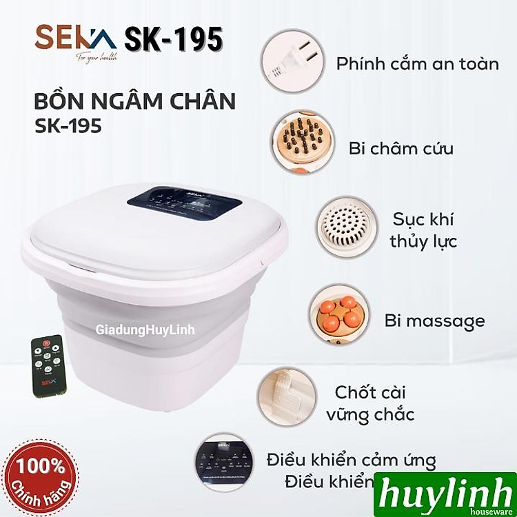 Bồn ngâm massage chân Seka SK195 - 4 mâm xoay + sục khí + điều khiển từ xa - Hàng chính hãng