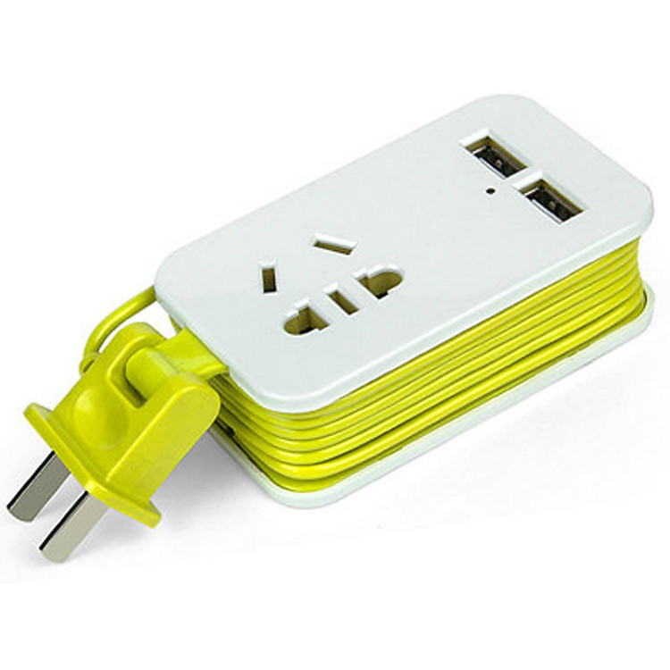 Ổ cắm điện mini tiện dụng kèm 2 cổng USB sạc điện thoại DRU - Hàng Chính Hãng