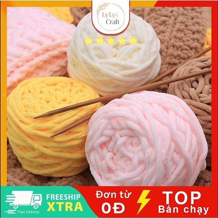 Len Nhung Đũa Cuộn 100gr Sợi 6mm, Len Sợi Đan Khăn Móc Thú Bông, Chăn Mền Mềm Mại