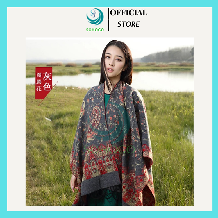 Khăn Choàng Cổ Dày Dặn Cỡ Lớn Phong Cách Dân Tộc Tây Tạng Giữ Ấm Điều Hòa