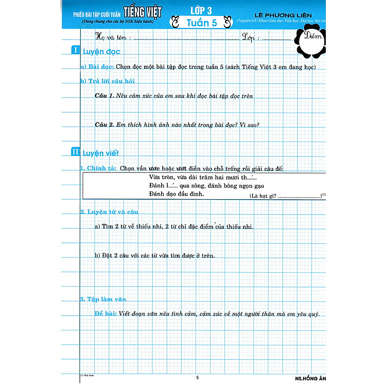 Phiếu Bài Tập Cuối Tuấn Môn Tiếng Việt Lớp 3 (Biên Soạn Theo Chương Trình GDPT Mới) - Ảnh 5