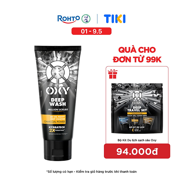 Sữa rửa mặt cho nam Oxy sạch sâu giảm nhờn dạng kem có hạt massage Oxy Deep Wash 100g
