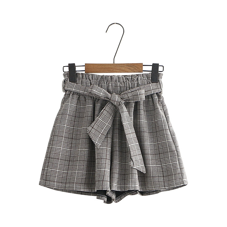 Quần Short Vải Nữ Caro Thắt Nơ Eo 536