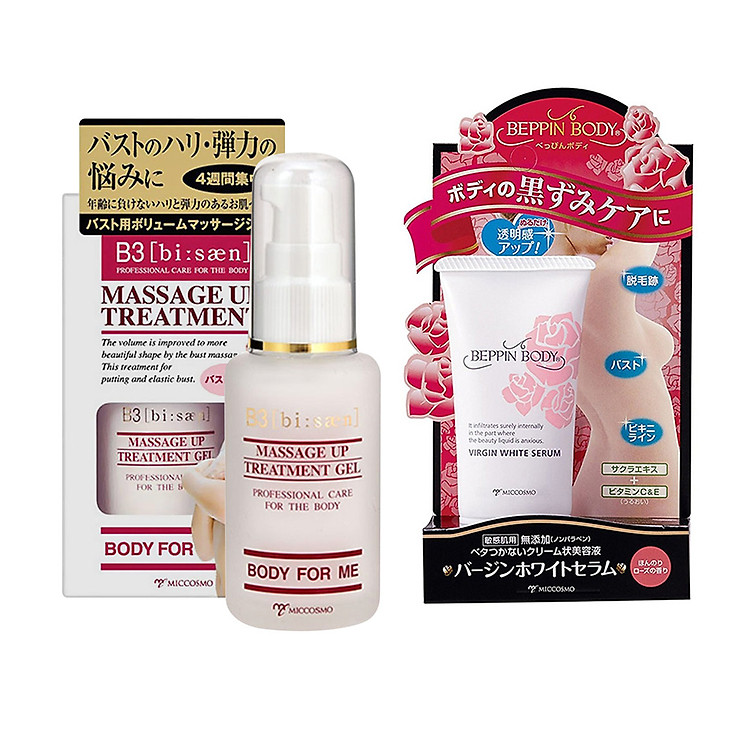 Bộ Đôi Sản Phẩm Làm Hồng Nhũ Hoa, Giảm Sạm Đen Vùng Nách và Hỗ Trợ Tăng Kích Thước Vòng Một An Toàn Hiệu Quả Serum Beppin Body Virgin White Serum & B3 Massage Up Treatment