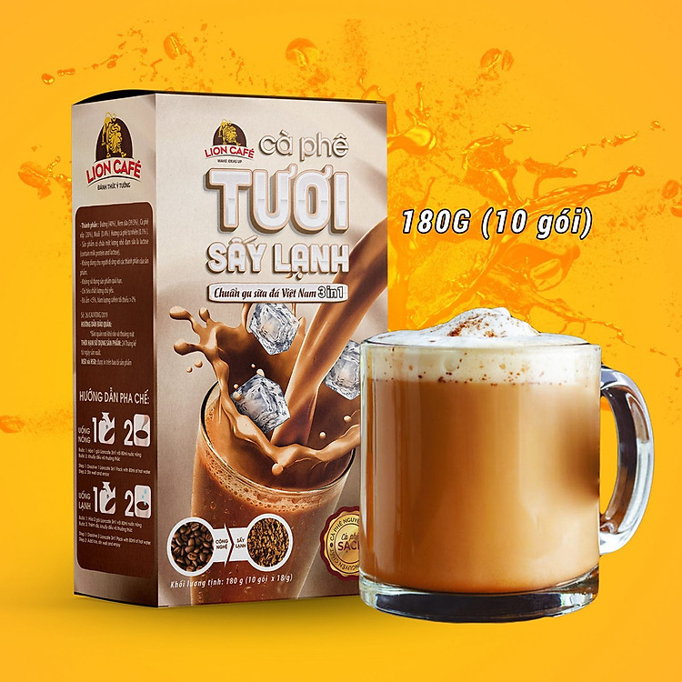 LION CAFE - Cà phê hòa tan 3in1 - Cà phê TƯƠI Sấy Lạnh - Gu Sữa Đá - Hộp 180g (10 gói x 18g)