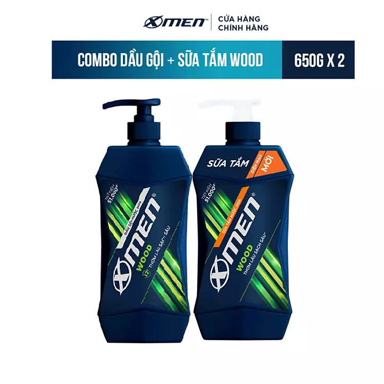 Combo Dầu Gội X-Men Nước hoa Wood 650G và Sữa Tắm X-Men Nước hoa Wood 650G