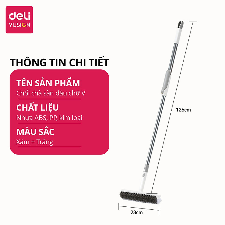 Chổi Chà Sàn Nhà Tắm Kết Hợp Gạt Nước Đầu Chữ V Deli - Chổi Cọ Sàn Đa Năng 2 Đầu Chổi Kèm Gạt Nước Làm Sạch Mọi Góc Bẩn