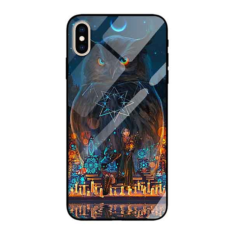 Ốp lưng kính cường lực cho iPhone Xs Max Nền Cú Đen - Hàng Chính Hãng