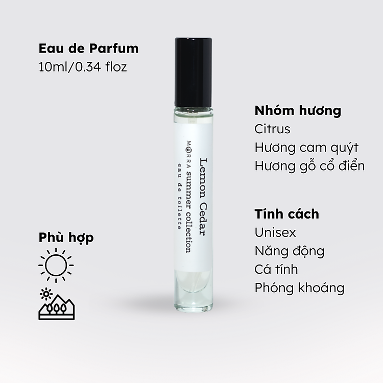 Nước hoa unisex năng động, cá tính, phóng khoáng No.15 (Lemon Cedar) Morra - dạng xịt