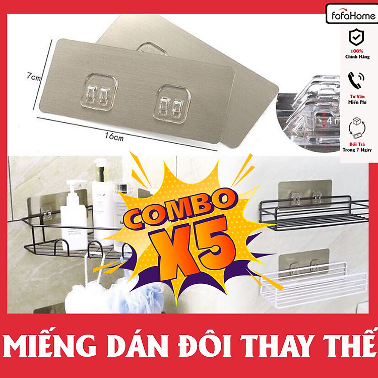 Combo 5 Miếng Dán Thay Thế Cho Các Loại Kệ Góc Dán Tường, Miếng Dán Tường Gài, Móc Dính Tường Dự Phòng Đôi Thần Thánh Chịu Lực Siêu Dính