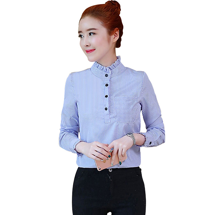 Áo sơ mi nữ sọc cổ nhún
