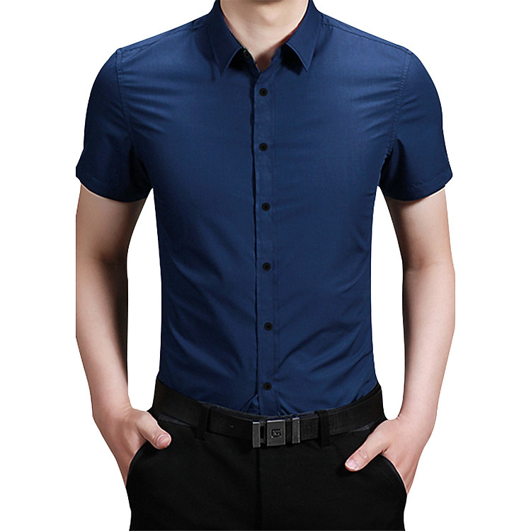 Áo Sơ Mi Nam Tay Ngắn VFASHION VFS0007 - Xanh Đậm