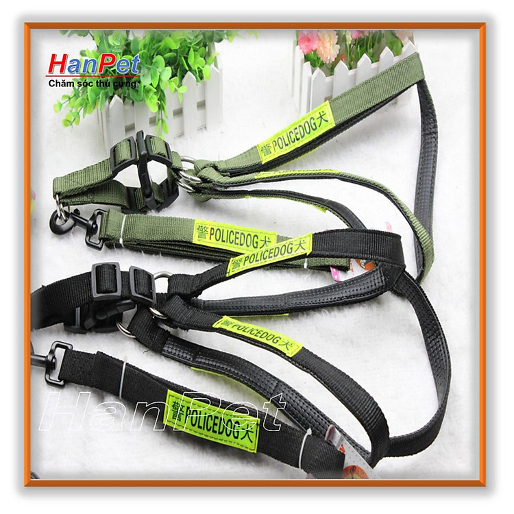 (Bộ) Dây dắt chó police phản quang - dây dắt kèm yếm đai yên ngựa cho chó cảnh sát gồm dây dắt và đai yếm Màu ngẫu nhiên