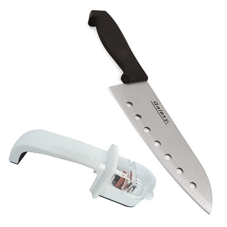 Combo Dụng cụ mài sắc dao + Dao nhà bếp Inox có lỗ nội địa Nhật Bản