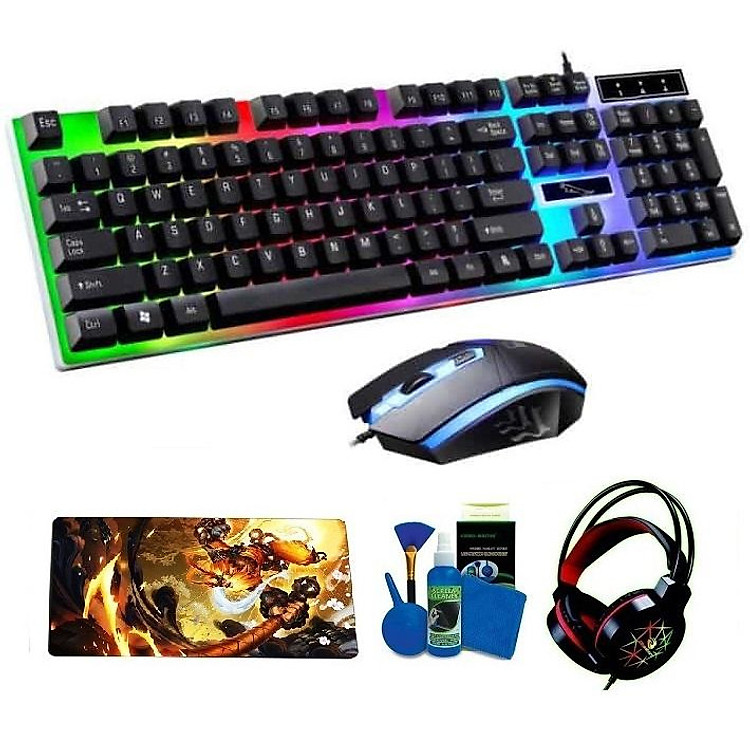 Bộ Bàn Phím Và Chuột G21 + Tặng Kèm Tai Nghe HS, Bộ Vệ Sinh 4 Món Và Lót Chuột Hình Game Lớn ( Giao mẫu ngẫu nhiên)