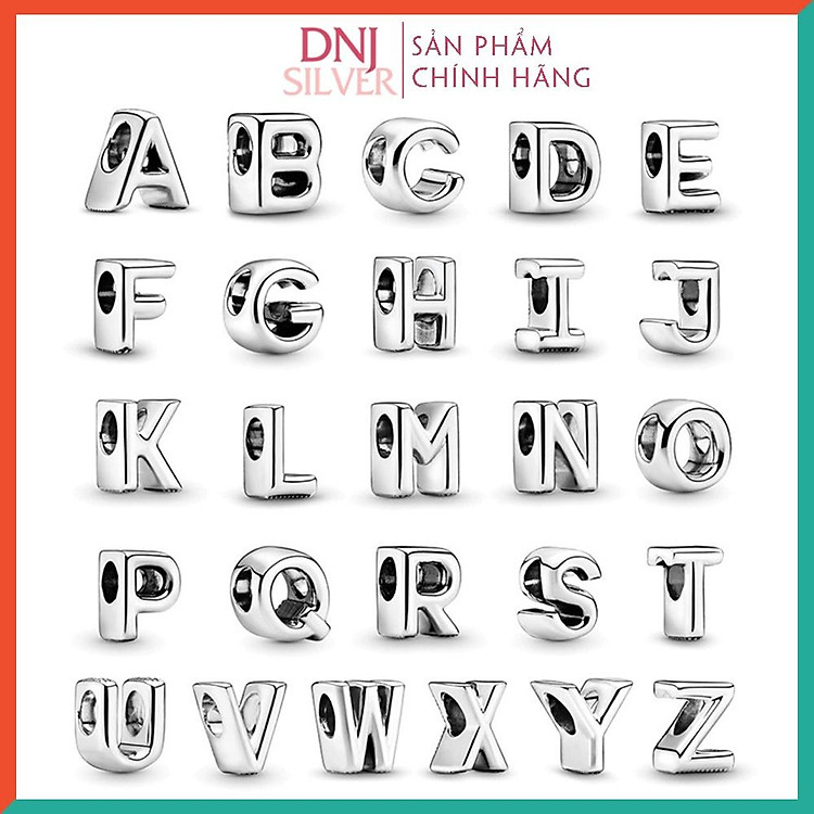 Charm chữ cái in hoa, chất liệu bạc 925 cao cấp - Bộ tổng hợp charm bạc đúc dành để mix vòng charm - Đủ chữ từ A đến Z