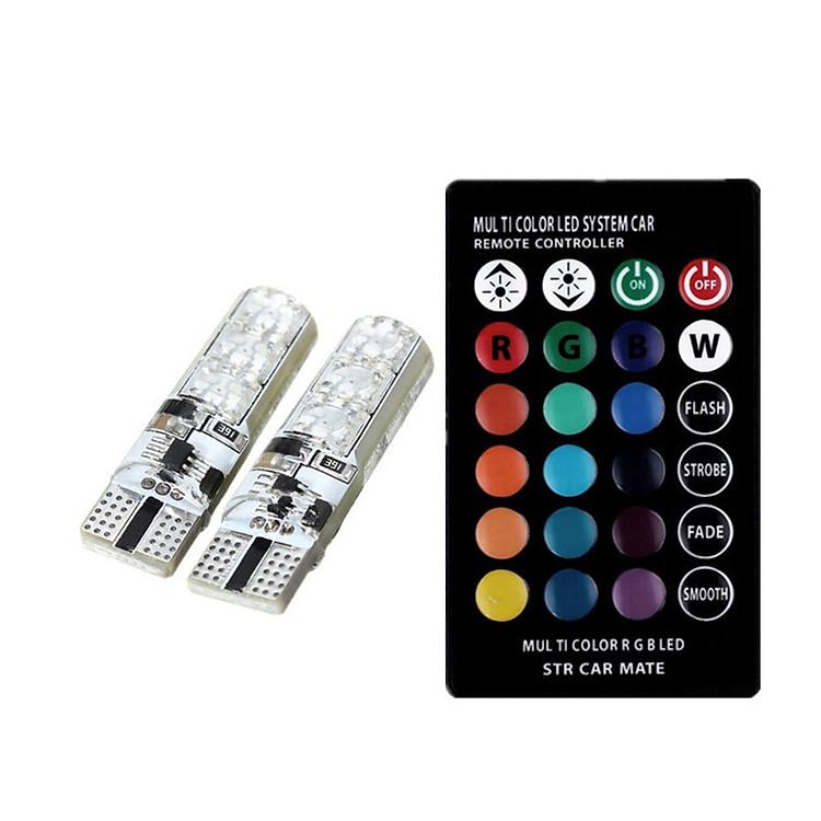 Bộ đèn LED RGB demi điều khiển đổi màu + nháy sáng chuẩn T10 12v lắp cho xe máy, ô tô