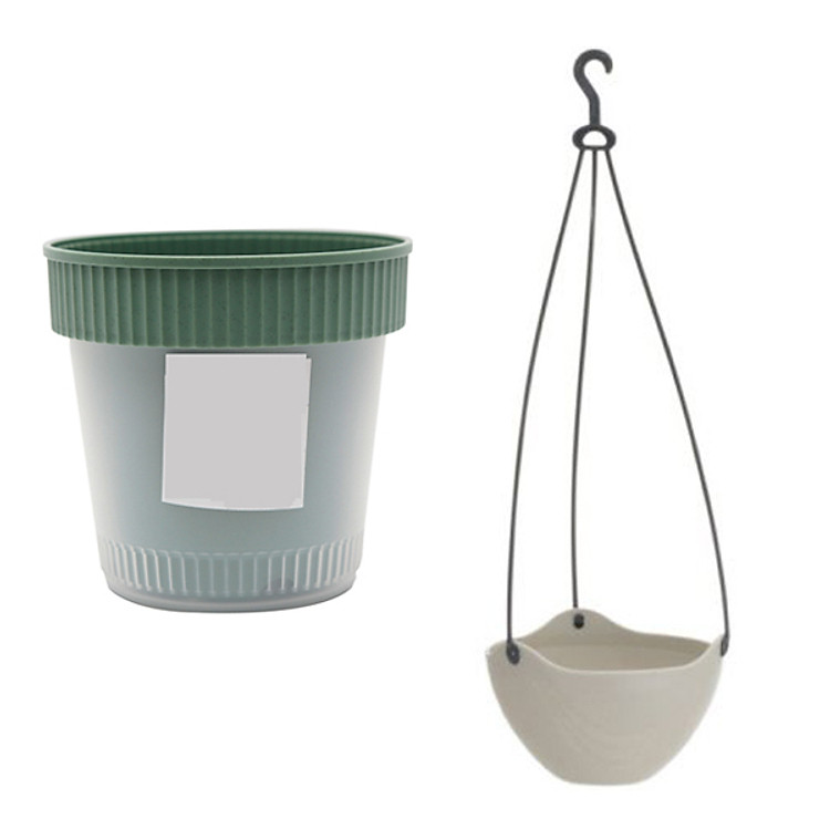 Combo Chậu hoa màu trắng có dây treo 20cm và Chậu trồng cây 2 lớp nội địa Nhật Bản