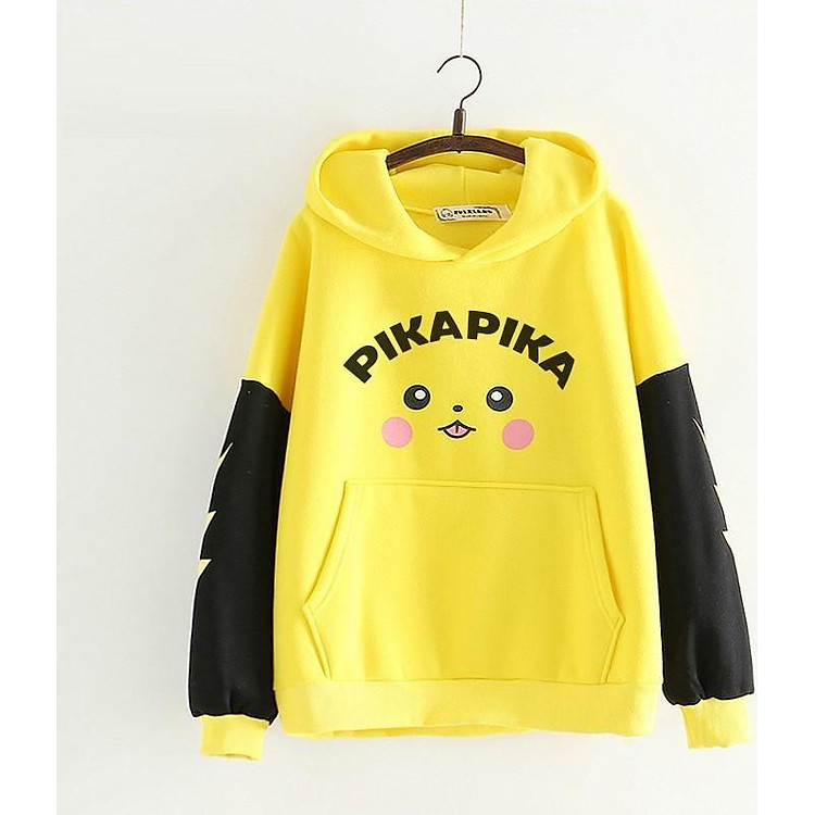Áo Nỉ ( hoodie ), Dành Cho Cả Nam Và Nữ, Hình Dáng Pikachu Đáng Yêu, Size Dưới 65kg 1m65, Màu Vàng tay đen, Hàng Chất Lượng