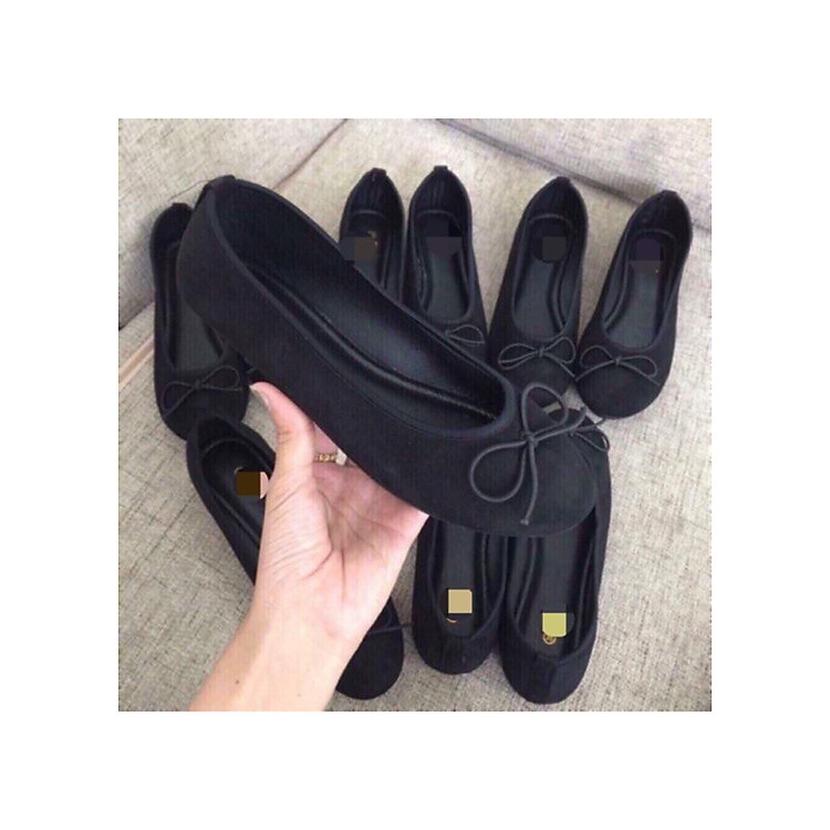 Giày Bệt Nữ Búp Bê Đen Nơ Xinh