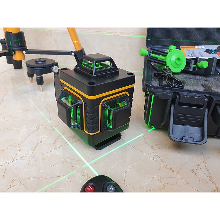 Máy cân mực lazer 16 tia xanh 3D - 360 độ,có điều khiển từ xa, tặng kèm chân máy 1,2m và giá treo, phục vụ trong xây dựng, lắp đặt, trang trí nhà cửa