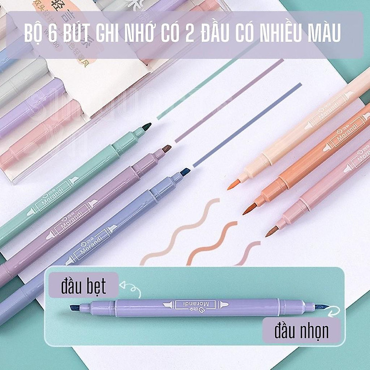 Bộ 6 bút highlight bút ghi nhớ có 2 đầu màu pastel dễ thương ST189