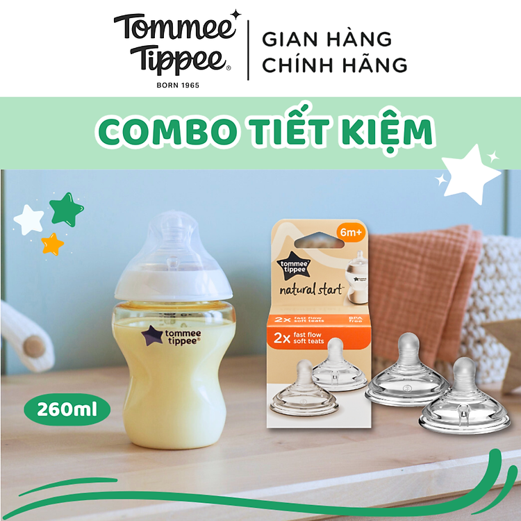 COMBO Bình Sữa Tommee Tippee 260ml & Núm Ty Uy tín Giá tốt - Hình ảnh 2