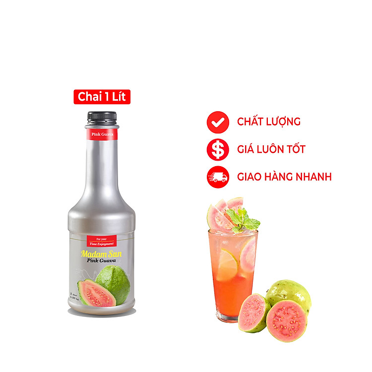 Mứt trái cây pha chế Madamsun vị Ổi Hồng (Pink Guava Puree Mix) chai 1L - Hàng nhập khẩu Malaysia