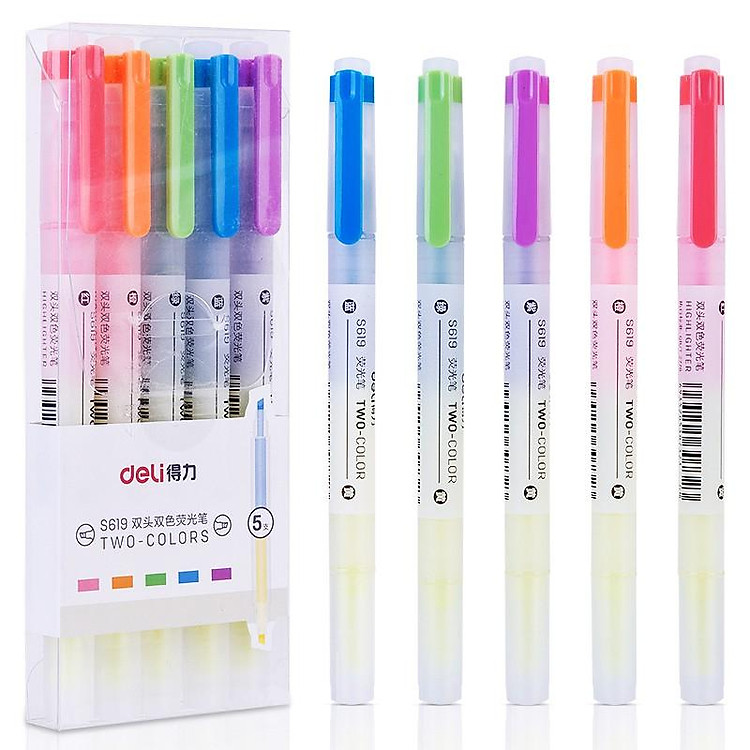 Bút Highlight Nhấn Dòng Đa Năng Deli S619 (Hộp 5 chiếc)
