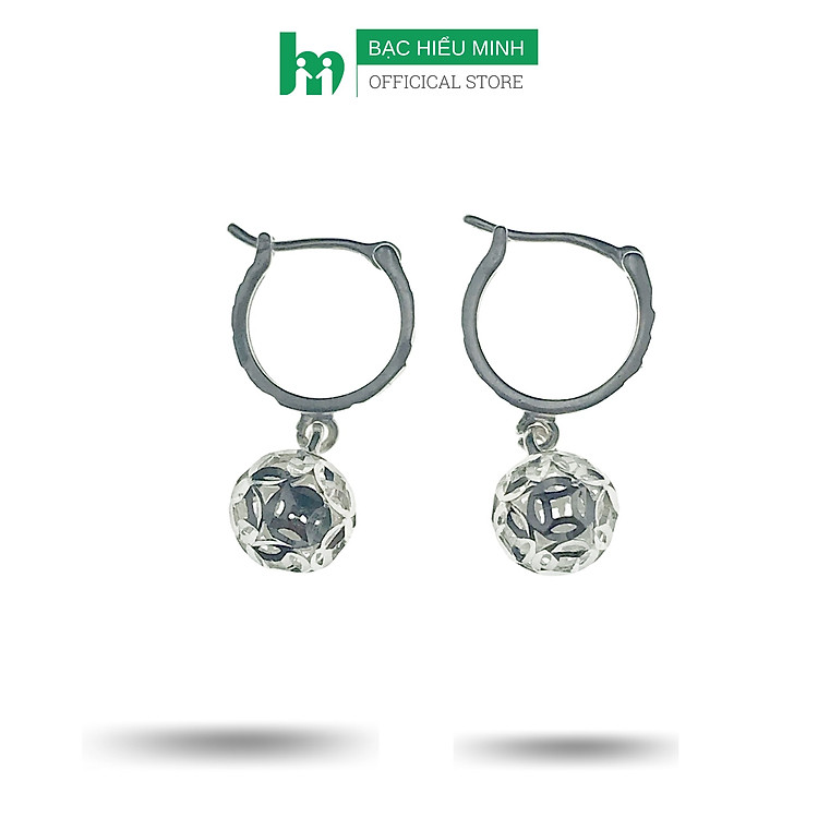 Bông Tai Khuyên Tai Tua Cầu Kim Tiền Phay Sáng Bạc 925 BẠC HIỂU MINH HT358