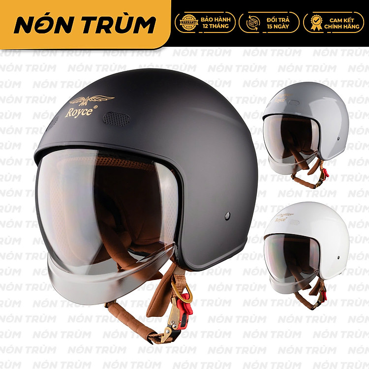 Mũ bảo hiểm xe máy 3/4 Royce XH26 kính âm màu trơn, kèm lỗ thông gió tiện lợi dành cho cả nam và nữ