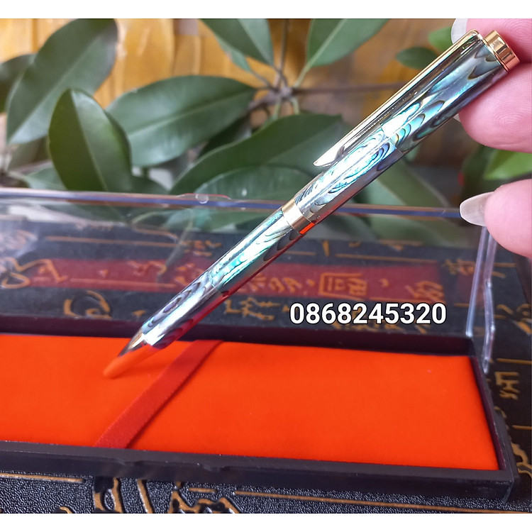 Bút Bi Viết Ký Phong Thủy Khảm Vỏ Bào ưng Xanh - Ảnh 5