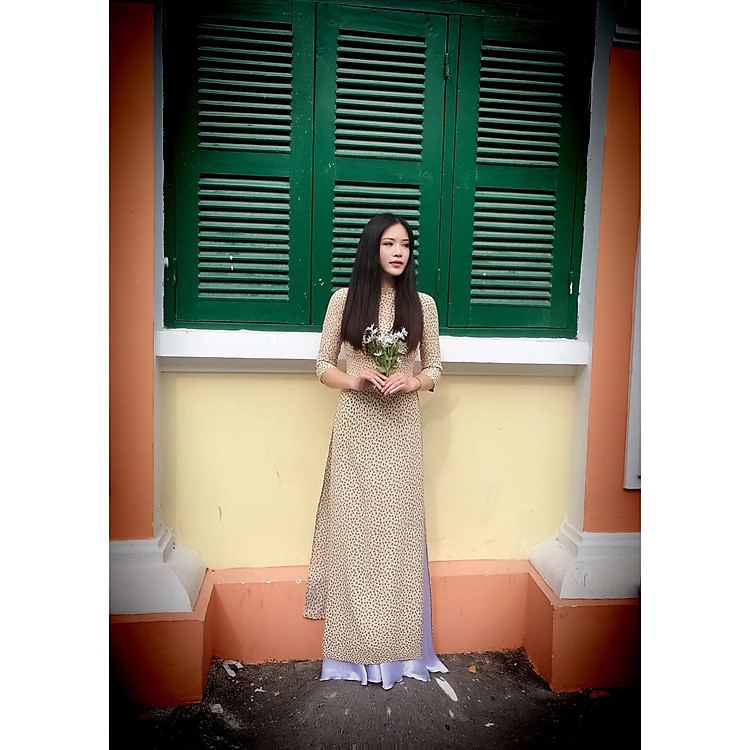 SET ÁO DÀI TRUYỀN THỐNG HOA NHÍ TÍM CHẤT LIỆU TẰM NHẬT CAO CẤP