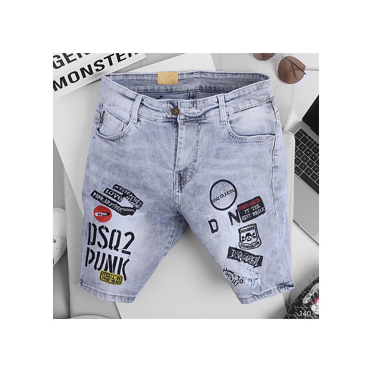 Quần short jean nam co dãn kiểu dán trẻ trung đơn giản thêu họa tiết Julido thời trang hàn quốc THU20