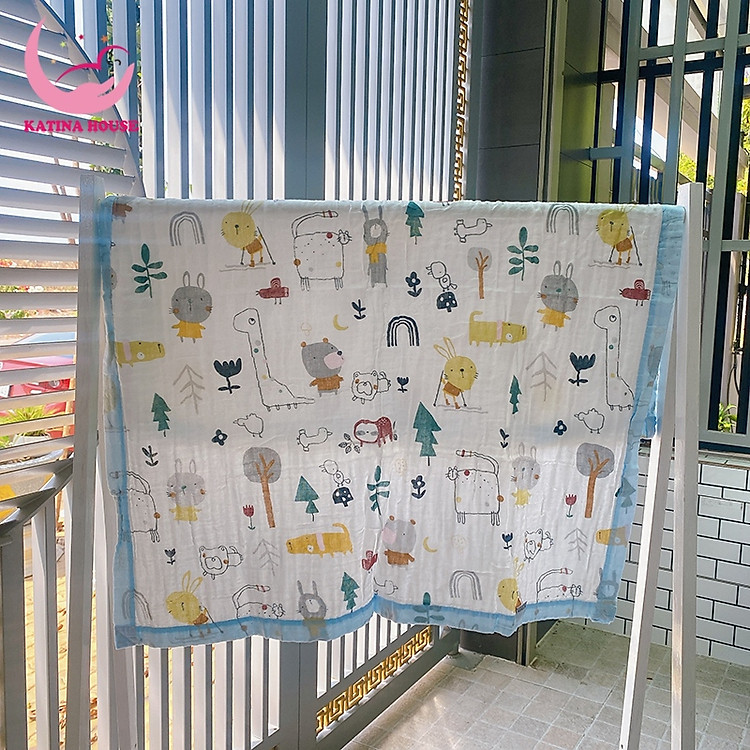 Khăn tắm cho bé sợi cotton mềm mại, thấm hút tốt, khăn 4 lớp có bo viền đẹp.