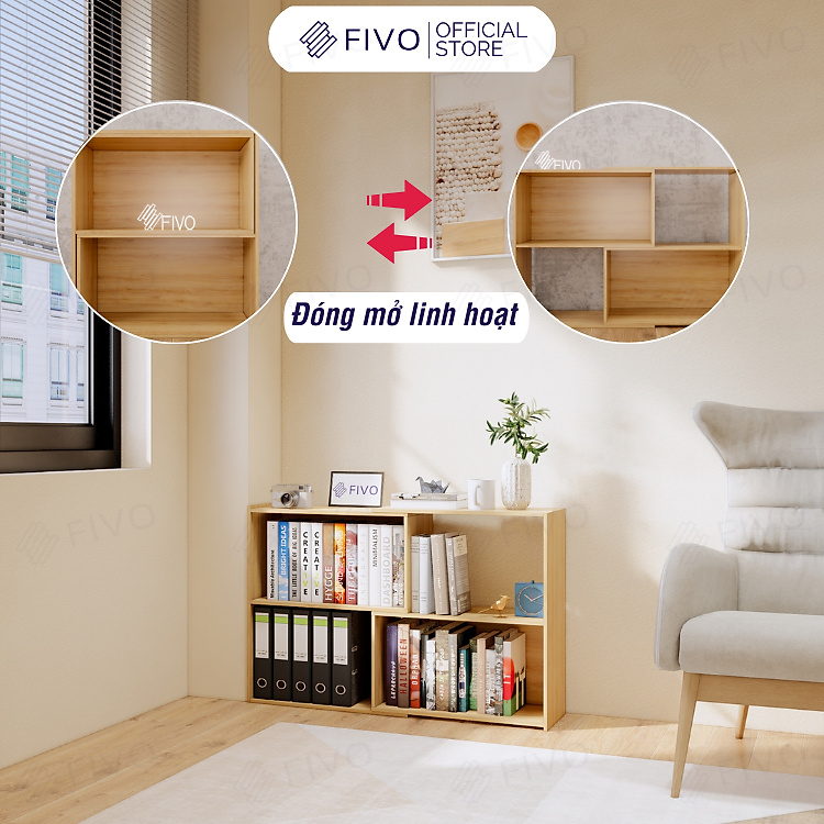 Kệ Sách Gỗ Thông Minh Để Sàn FIVO FB71 Ngang 110cm, Với Tính Năng 2IN1 Đóng Mở Tùy Thích,Sang Trọng Thích Hợp Nhiều Không Gian, Nhiều Ngăn Chứa Đồ Rộng Rãi