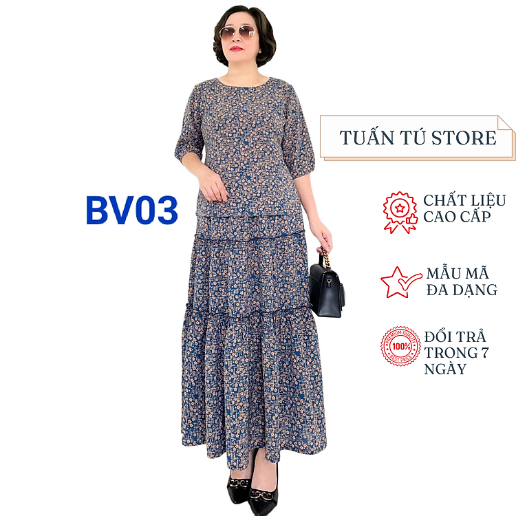 Bộ Váy Trung Niên Lụa Hàn Châu Cao Cấp - Dáng Xòe Nhẹ, Họa Tiết Tinh Tế, Phù Hợp Mọi Hoàn Cảnh - Tuấn Tú Store 68