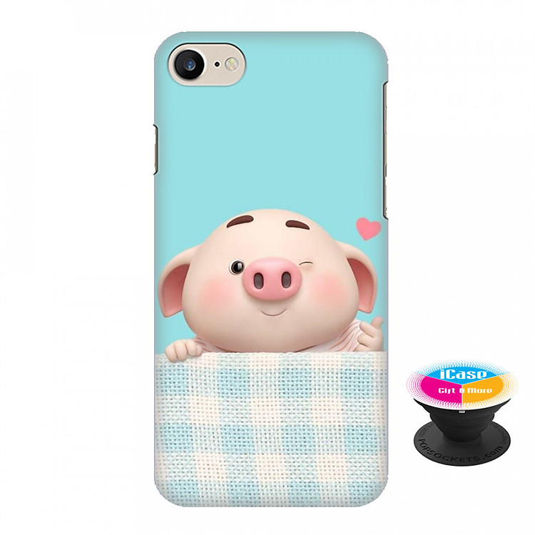 Ốp lưng nhựa dẻo dành cho iPhone 7 in hình Heo Con Thả Tim - Tặng Popsocket in logo iCase - Hàng Chính Hãng