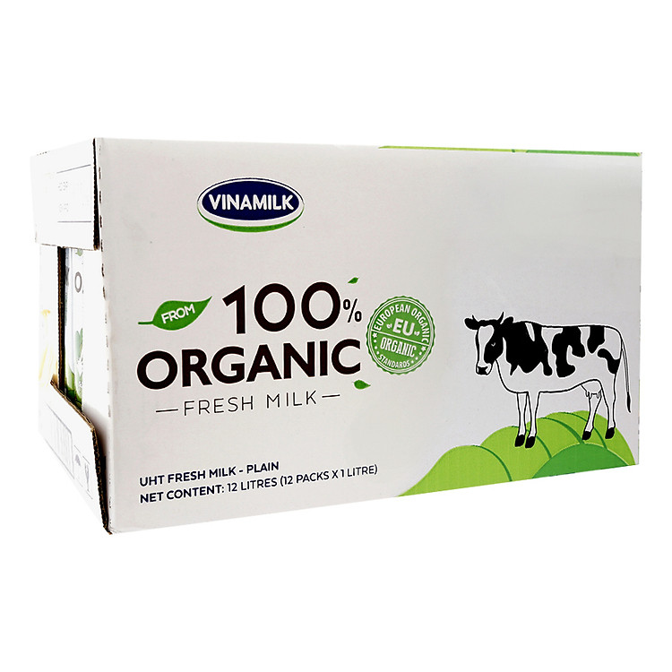 Thùng 12 Hộp Sữa Tươi Tiệt Trùng Vinamilk 100% Organic Không Đường (1lít)