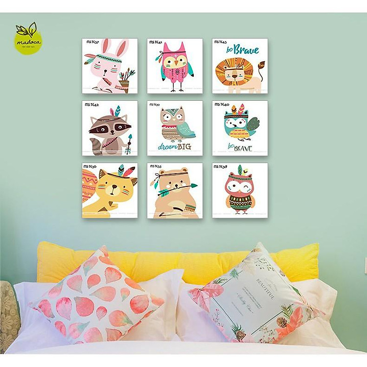 Tranh tô màu số hóa trẻ em 20x20cm có khung thú cưng boho