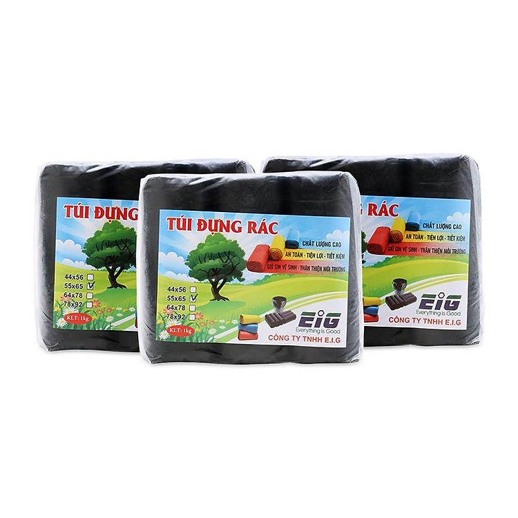 Combo 3kg túi đựng rác không lõi EIG size trung 55 x 65cm (Đen)